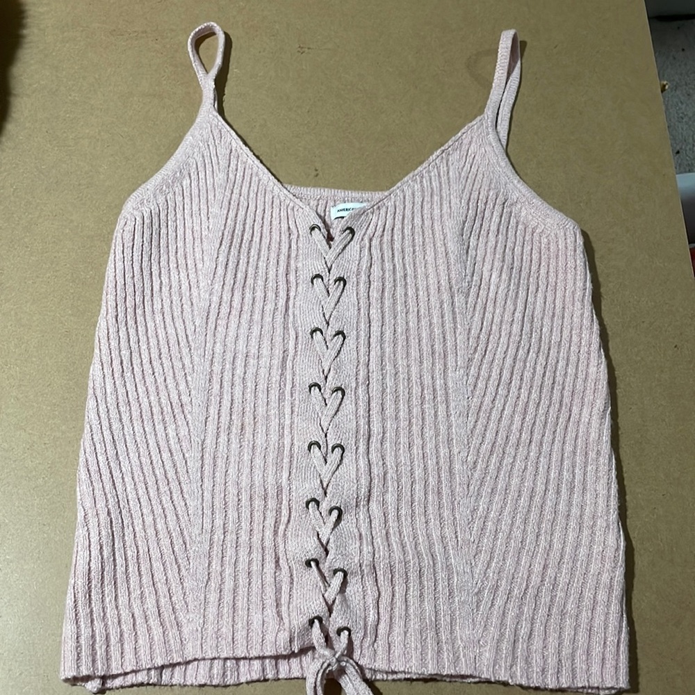 American Eagle Pink Lace Up Sweater Tank Top